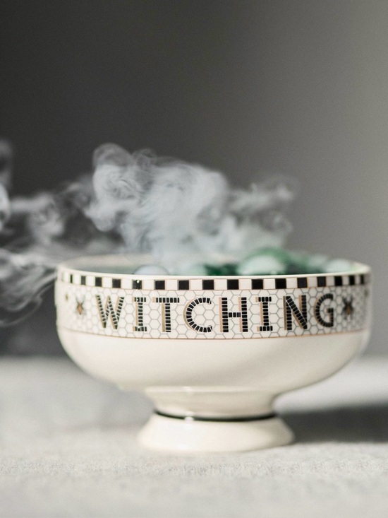 Anthropologie Other - Anthropologie Bistro Tile Stoneware Gold Accent Halloween ‘Witching Hour’ Bowl